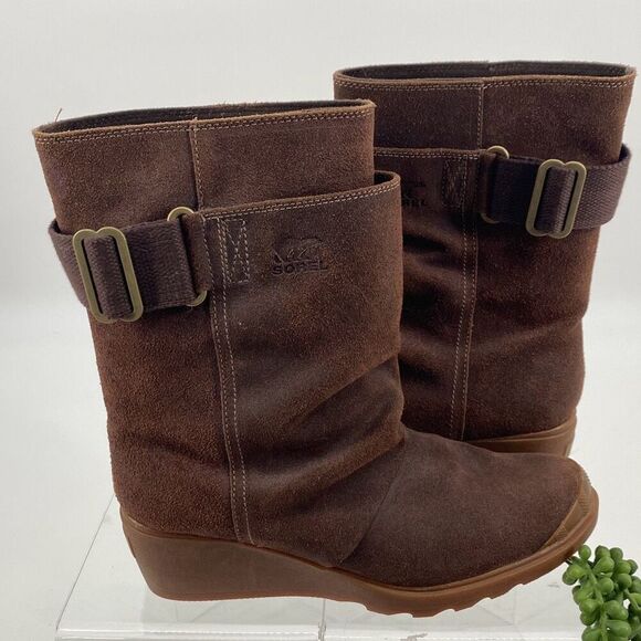 New Sorel Toronto Mid Wedge Bootie Leather Brass Buckle  -Brown size 9 - Picture 2 of 13